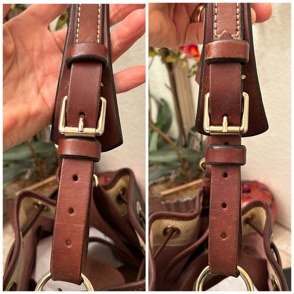 Dooney & Bourke Large pebbled leather drawstring bucket bag dyed Walnut Brown - Picture 6 of 14